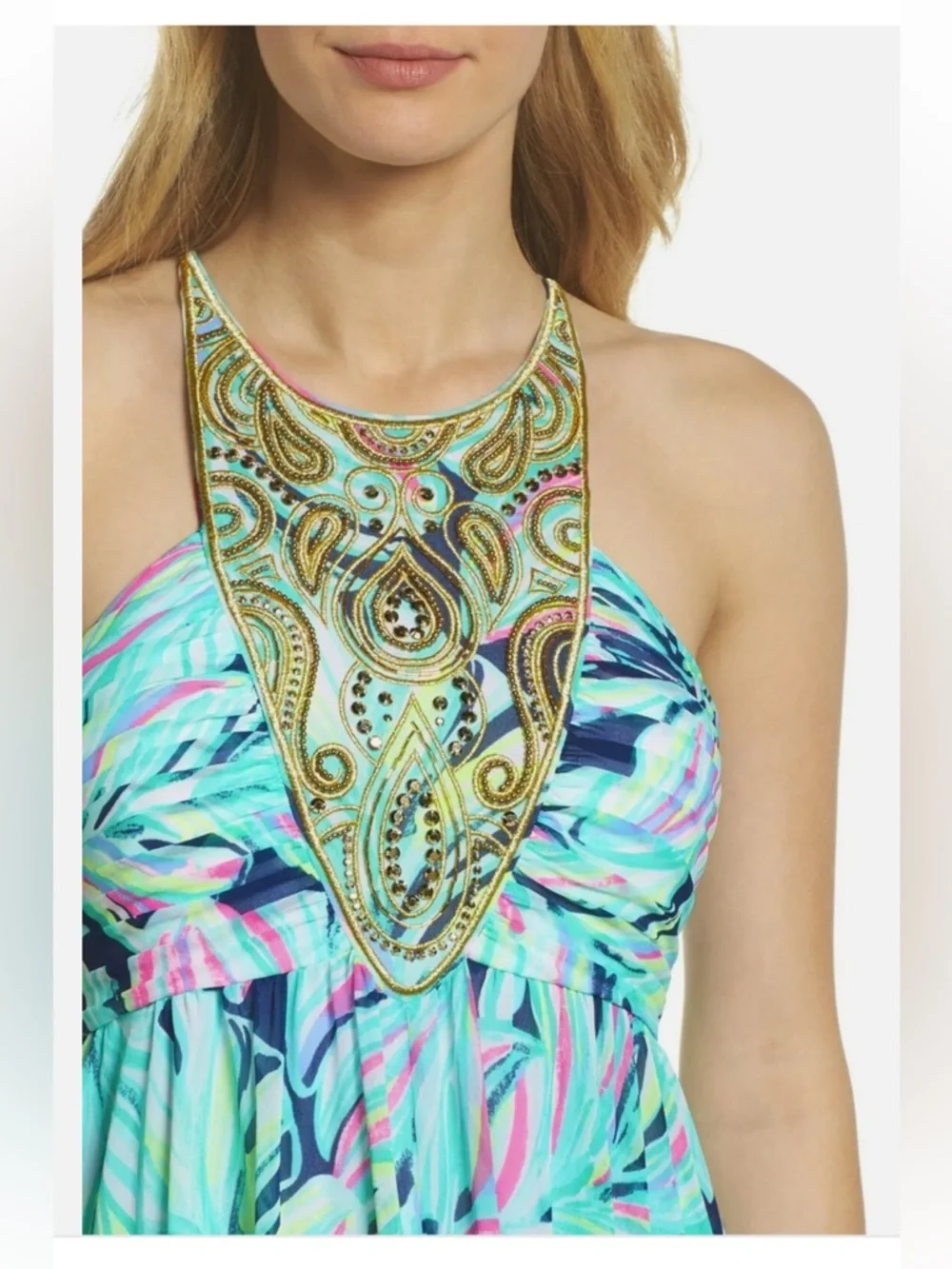 Lilly Pulitzer Lannette Maxi Dress in Aqua, Mint, Navy & Pink - Picture 5 of 7
